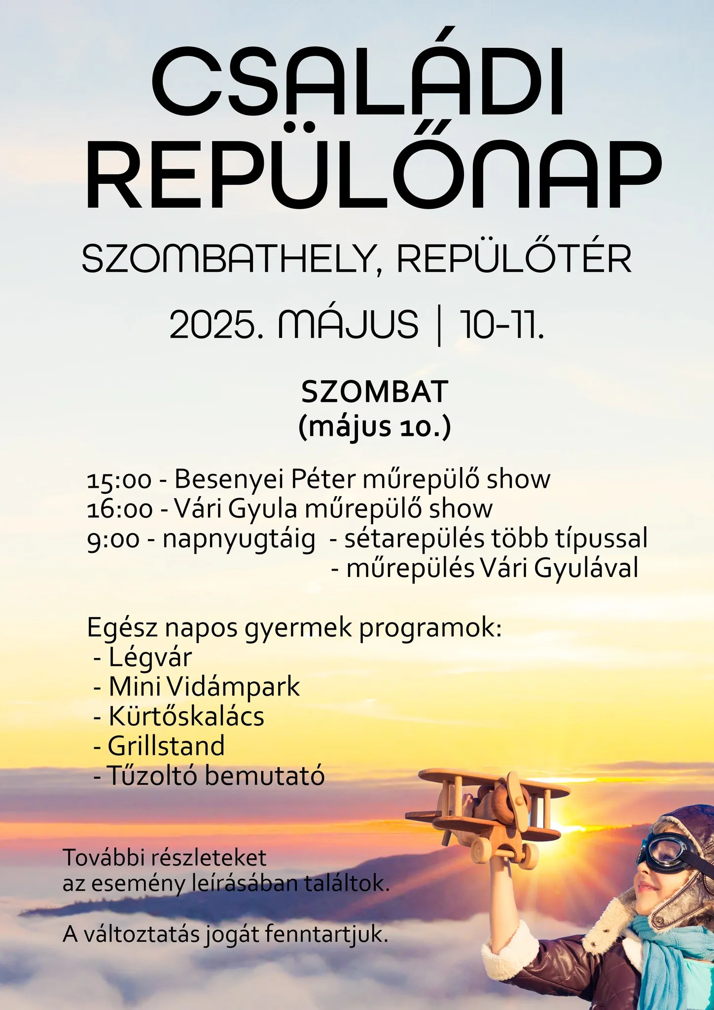 Családi repülőnap Szombathely 2025 Besenyei Péter